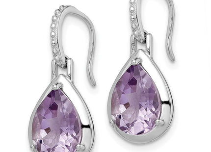 Sterling Silver Rhodium-plated Amethyst Teardrop Dangle Earrings