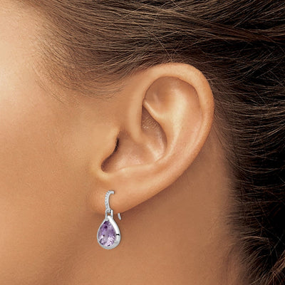 Sterling Silver Rhodium-plated Amethyst Teardrop Dangle Earrings, 22.2 x 9.4mm