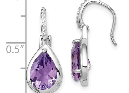 Sterling Silver Rhodium-plated Amethyst Teardrop Dangle Earrings