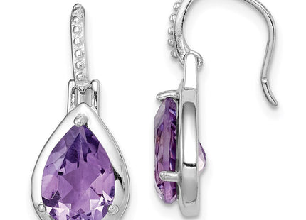 Sterling Silver Rhodium-plated Amethyst Teardrop Dangle Earrings