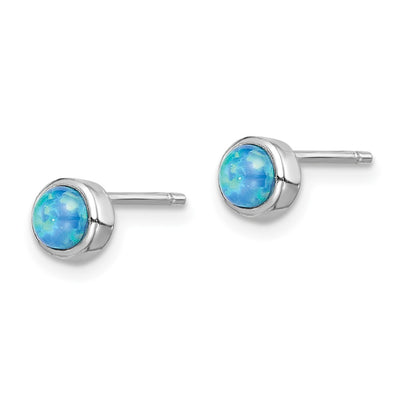 Sterling Silver RH-plated Polished Created Opal Round Stud Earrings, 5.5 x 5.5mm