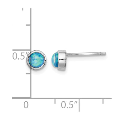 Sterling Silver RH-plated Polished Created Opal Round Stud Earrings, 5.5 x 5.5mm