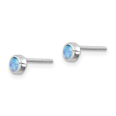 Sterling Silver RH-plated Polished Created Opal Round Stud Earrings, 4.5 x 4.5mm