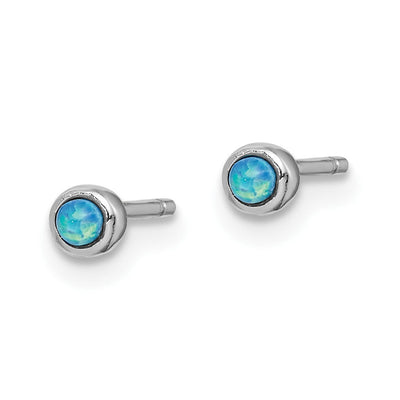 Sterling Silver RH-plated Polished Created Opal Round Stud Earrings, 3.5 x 3.5mm