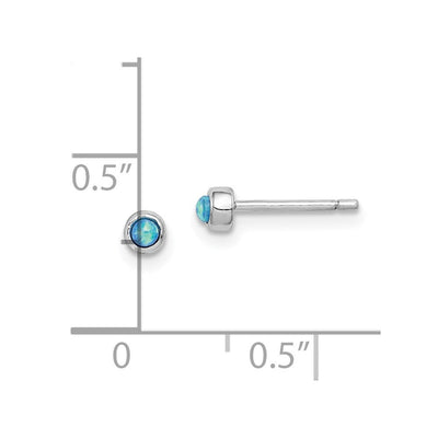 Sterling Silver RH-plated Polished Created Opal Round Stud Earrings, 3.5 x 3.5mm