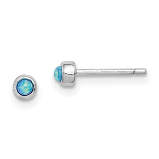 Sterling Silver RH-plated Polished Created Opal Round Stud Earrings (Style QE14306)