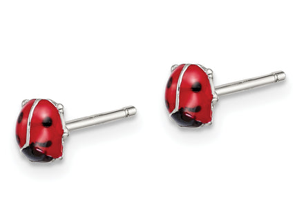 Sterling Silver RH-plated Enameled Ladybug Children's Post Earrings
