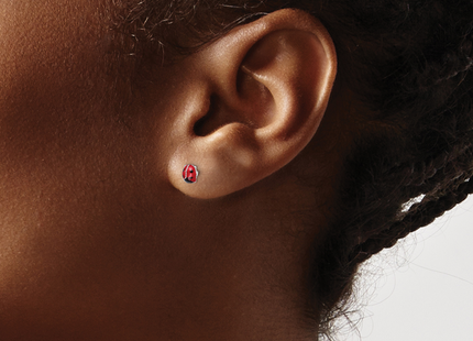 Sterling Silver RH-plated Enameled Ladybug Children's Post Earrings