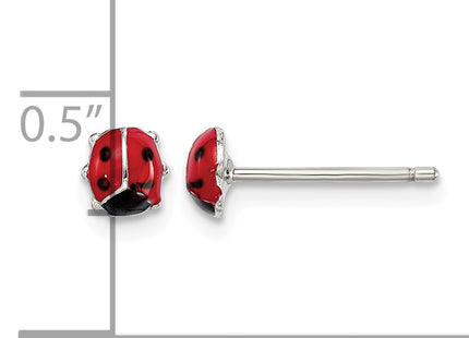 Sterling Silver RH-plated Enameled Ladybug Children's Post Earrings