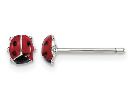 Sterling Silver RH-plated Enameled Ladybug Children's Post Earrings