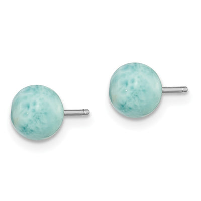 Sterling Silver Rhodium-plated Polished Round Larimar Post Earrings