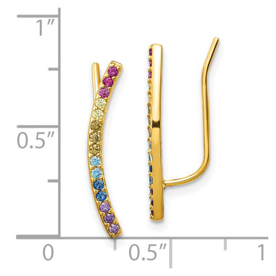 Prizma Sterling Silver Gold-tone 14K Flash Gold-plated Colorful CZ Ear Climbers