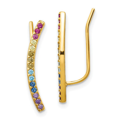 Prizma Sterling Silver Gold-tone 14K Flash Gold-plated Colorful CZ Ear Climbers