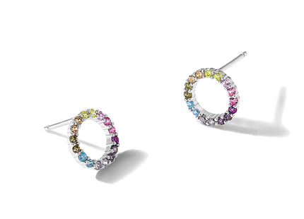 Prizma Sterling Silver Rhodium-plated Colorful CZ Open Circle Post Earrings