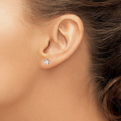 Sterling Silver Rhodium-plated CZ Star Stud Earrings