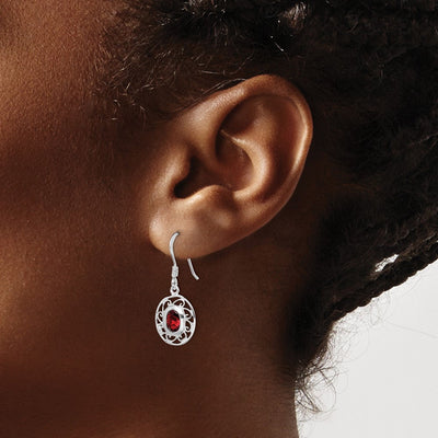 Sterling Silver Rhodium-plated Fancy Garnet Earrings, 15.25 x 11mm