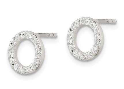 Sterling Silver Polished CZ Circle Post Earrings