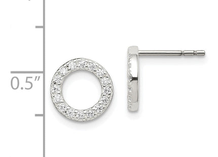 Sterling Silver Polished CZ Circle Post Earrings