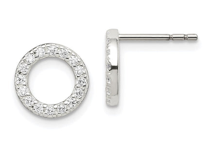 Sterling Silver Polished CZ Circle Post Earrings