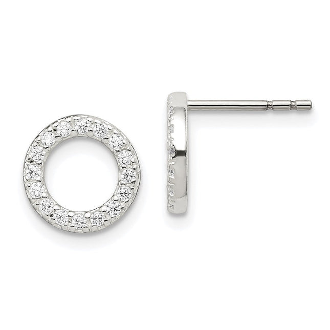 Sterling Silver Polished CZ Circle Post Earrings, 10 x 10mm