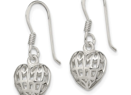 Sterling silver heart drop earrings, alternate view