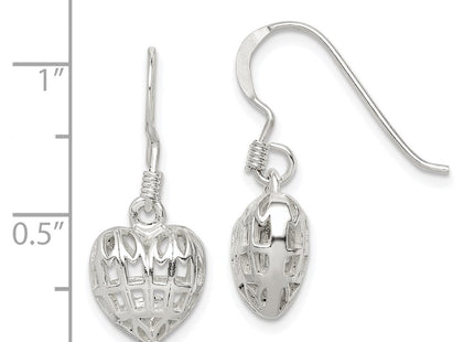 Sterling silver heart drop earrings, further view