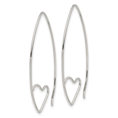 Sterling Silver Rhodium-plated Heart Threader Earrings, 40.75 x 13.4mm