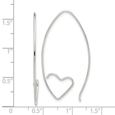 Sterling Silver Rhodium-plated Heart Threader Earrings, 40.75 x 13.4mm