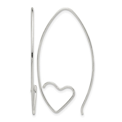 Sterling Silver Rhodium-plated Heart Threader Earrings, 40.75 x 13.4mm