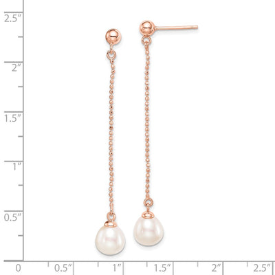 Sterling Silver Rose-tone 18K Flash Gold-plated White Rice Freshwater Cultured Pearl Post Dangle Earrings
