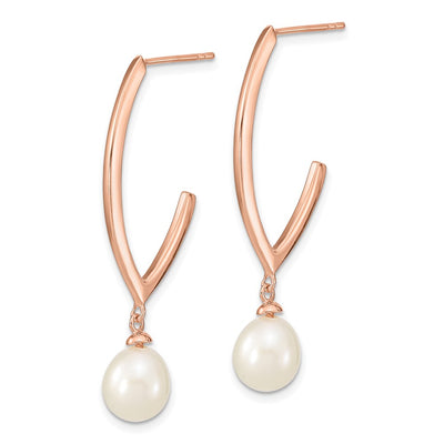Sterling Silver Rose-tone 18K Flash Gold-plated White Rice Freshwater Cultured Pearl Post Dangle Earrings