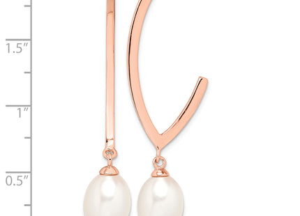 Sterling Silver Rose-tone 18k Flash Gold-plated 8- White Rice Freshwater Cultured Pearl Post Dangle Earrings