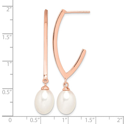Sterling Silver Rose-tone 18K Flash Gold-plated White Rice Freshwater Cultured Pearl Post Dangle Earrings