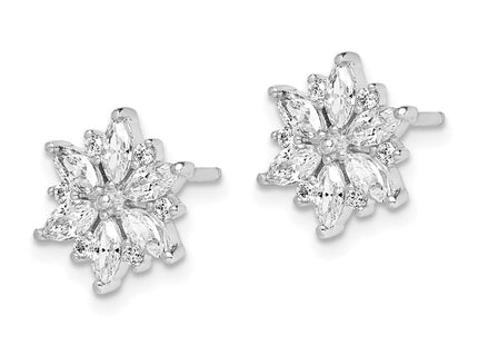 Sterling Silver Rhodium-plated Polished CZ Snowflake Post Earrings (Style QE14659)