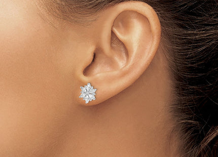 Sterling Silver Rhodium-plated Polished CZ Snowflake Post Earrings (Style QE14659)
