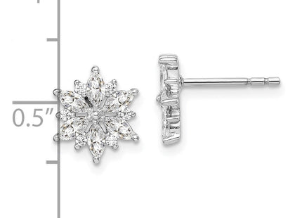 Sterling Silver Rhodium-plated Polished CZ Snowflake Post Earrings (Style QE14659)