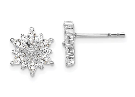 Sterling Silver Rhodium-plated Polished CZ Snowflake Post Earrings (Style QE14659)