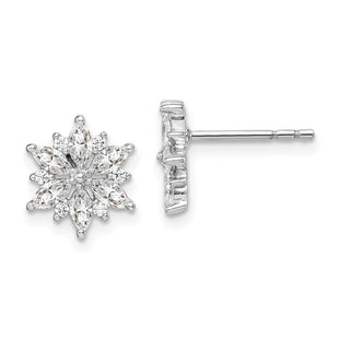 Sterling Silver Rhodium-plated Polished CZ Snowflake Post Earrings (Style QE14659)
