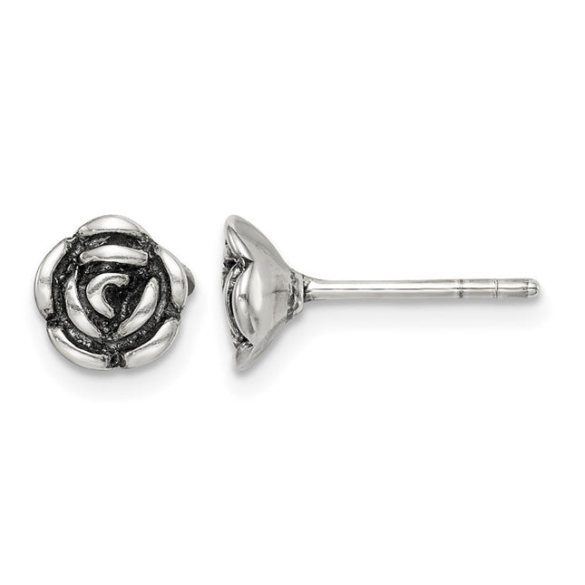 Sterling Silver Oxidized Flower Post Earrings, 7 x 7mm