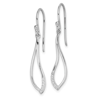 Sterling Silver Rhodium-plated Polished CZ Dangle Earrings, 37 x 7mm