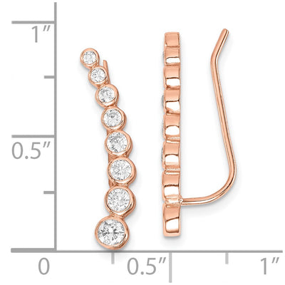 Sterling Silver Rose-tone Polished Graduated CZ Ear Climber Earrings