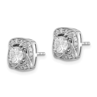 Sterling Silver RH-plated Round CZ Post w/ Square Jackets Earrings