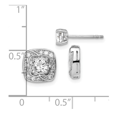 Sterling Silver RH-plated Round CZ Post w/ Square Jackets Earrings