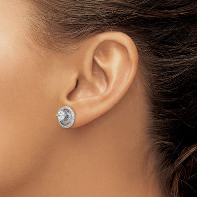 Sterling Silver Rhodium-plated Round CZ w/Swirl Jackets Earrings