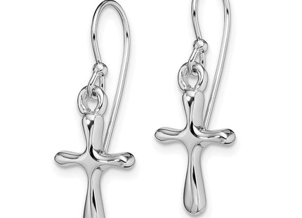 Sterling Silver Rhodium-plated Polished Cross Dangle Earrings (Style QE14883)