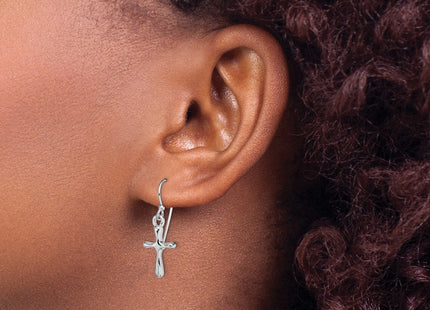 Sterling Silver Rhodium-plated Polished Cross Dangle Earrings (Style QE14883)