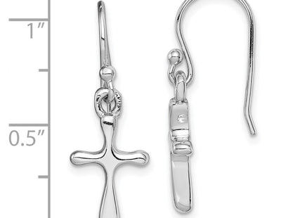Sterling Silver Rhodium-plated Polished Cross Dangle Earrings (Style QE14883)