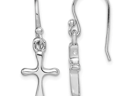 Sterling Silver Rhodium-plated Polished Cross Dangle Earrings (Style QE14883)