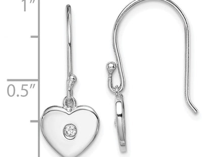 Sterling silver cubic zirconia heart drop earrings, further view