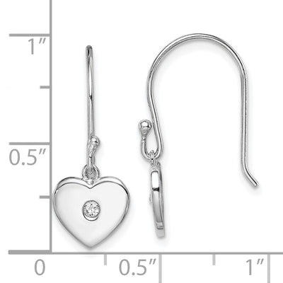 Sterling Silver Rhodium-plated CZ Heart Dangle Earrings, 23.55 x 8.75mm